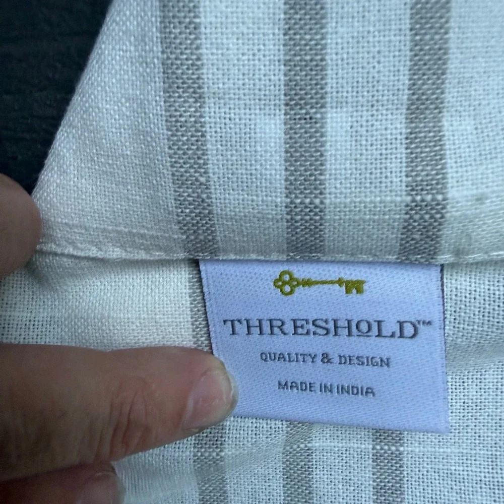 9.a.38 100% Cotton Tablecloth 37x43.5 Gray White Plaid Stripe Threshold